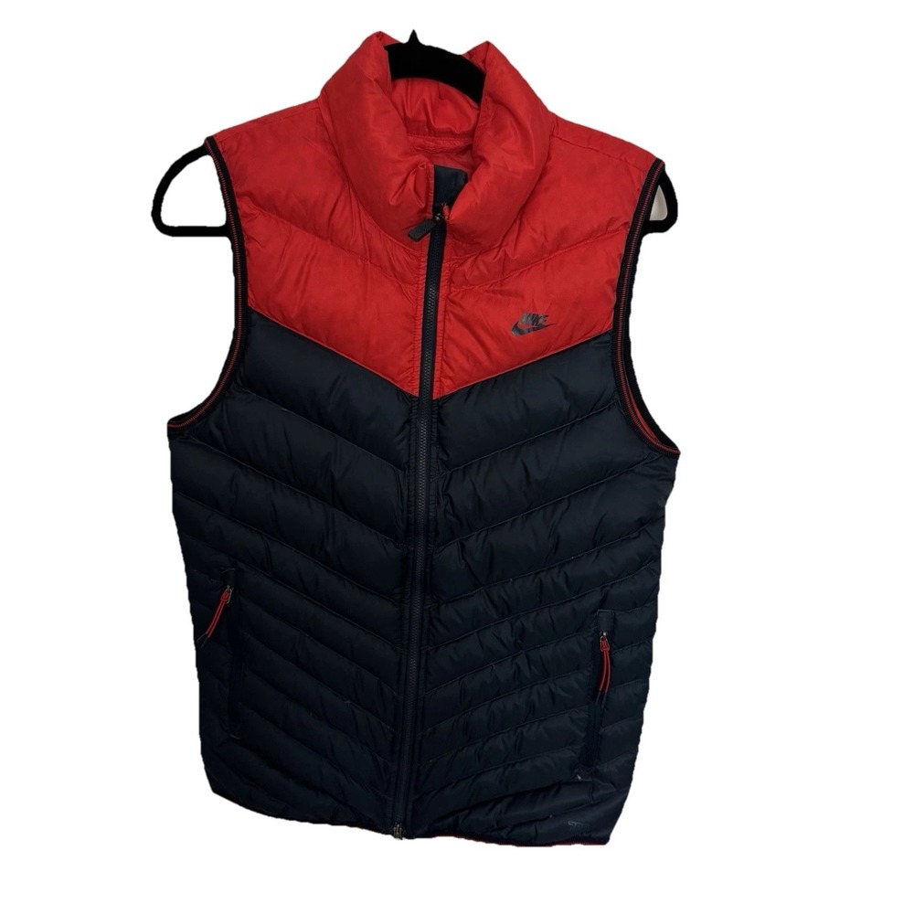 Nike Puffer Vest XS Red Black 541464-495 Down Fill Insulated Retro Style Zip Up